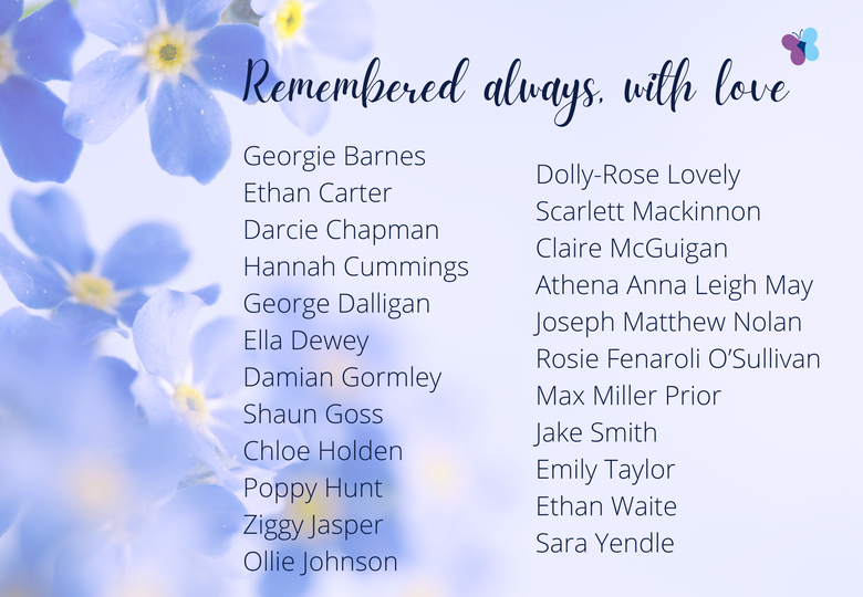 Remembrance Wall - a list of names in tribute to all those lost too soon to Dravet Syndrome